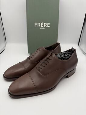 NIB FRERE Mens Leather Cap Toe Oxfords Brown Made in Italy EU 45 US 12